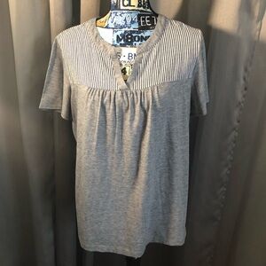 Parallel Skies Gray Striped Women's Short Sleeve Shirt Top